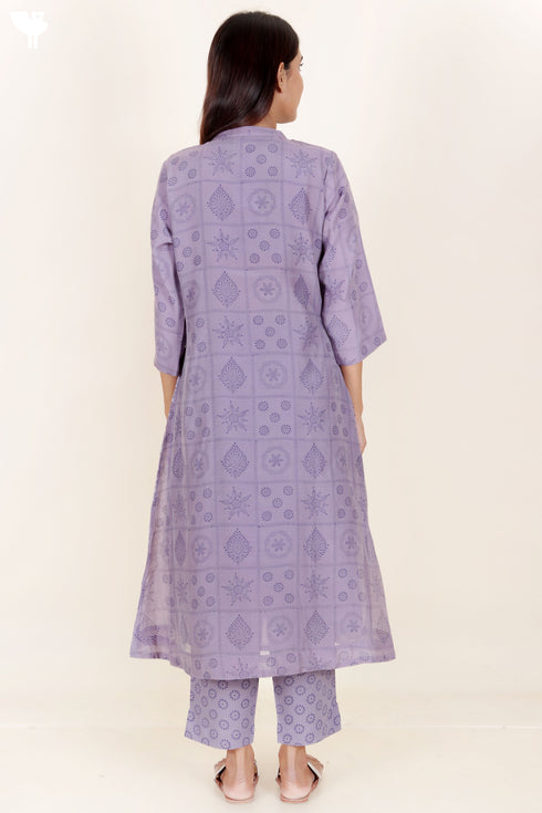 Chanderi Silk Kurta And Dupatta Set in Block Print
